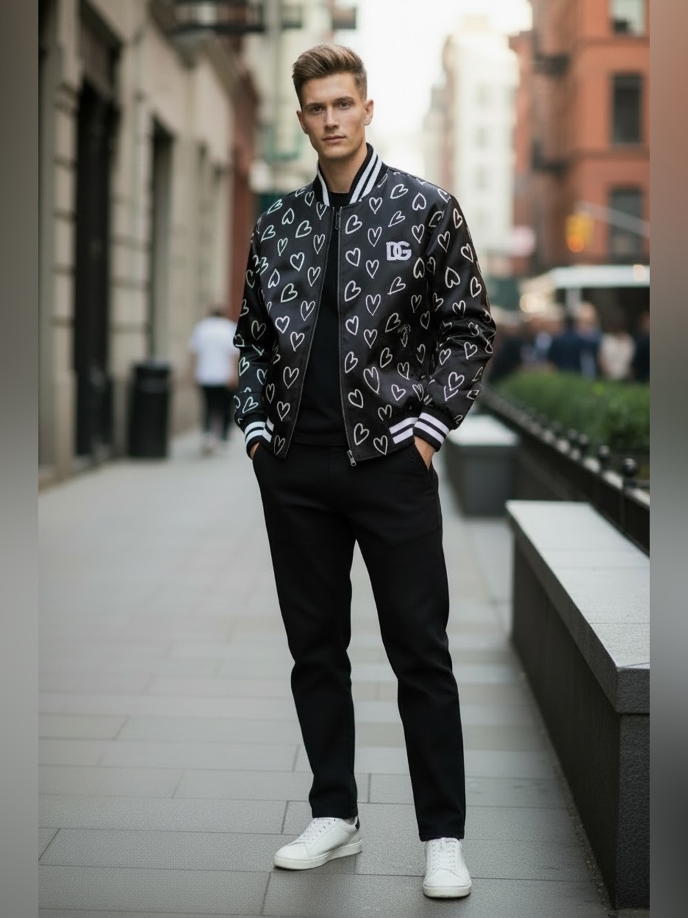 Dolce & Gabbana Heart Print Bomber Jacket Sz 52